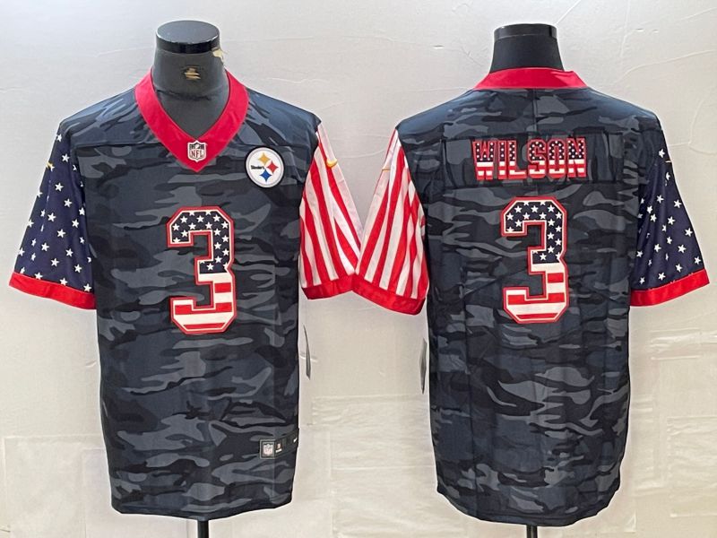 Men Pittsburgh Steelers 3 Wilson Black Nike Camouflage national flag Limited NFL Jersey